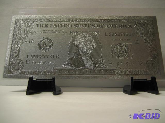 lot 108 image: 1 DOLLAR SILVER BILL, PURE .999 SILVER PRESSE...