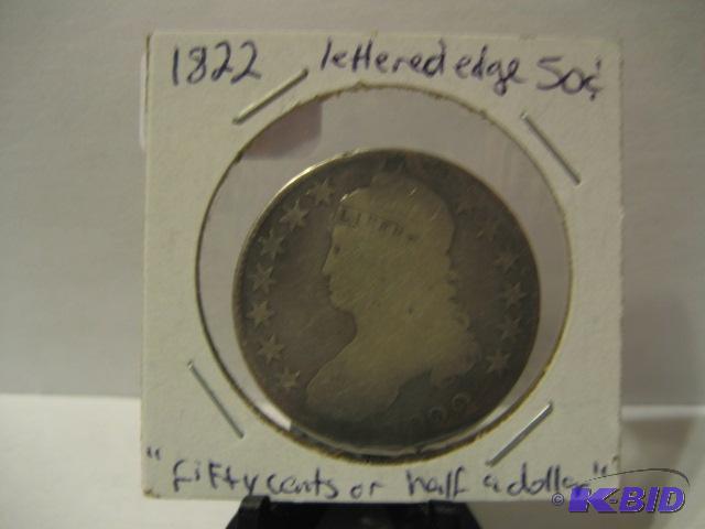 lot 11 image: 1822 BUST HALF DOLLAR, LETTERED EDGE &quotFI...