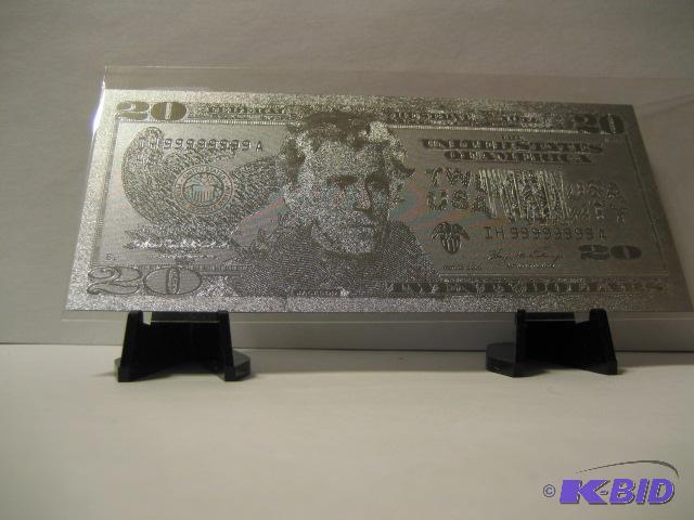lot 112 image: 20 DOLLAR SILVERBILL, PURE .999 SILVER PRESSE...