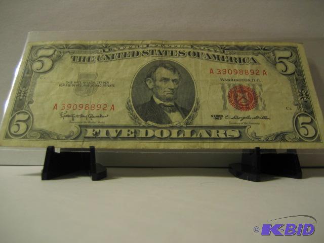 lot 127 image: 1963 FIVE DOLLOA RED SEAL NOTE...