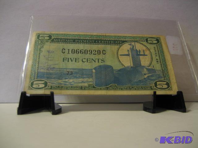 lot 166 image: MILITARY PAYEMENT CERTIFICATE FIVE CENTS SERI...