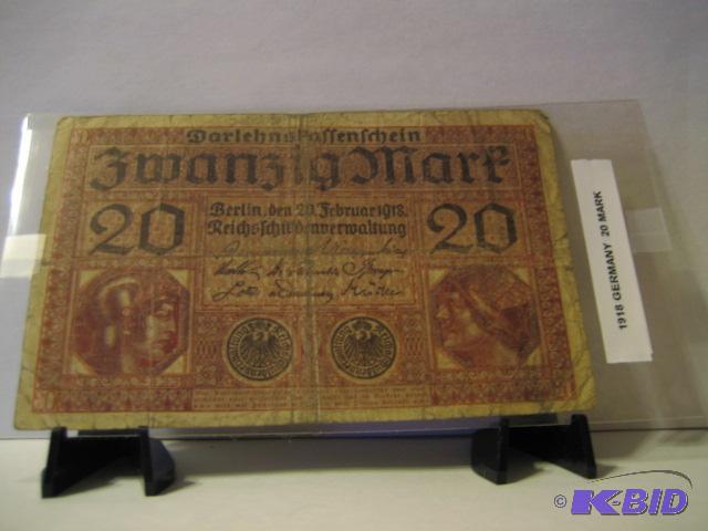 lot 171 image: 1918 GERMANY 20 MARK FOREIGN NOTE...