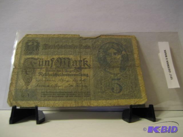 lot 173 image: 1917 GERMAN 5 MARK FOREIGN NOTE...