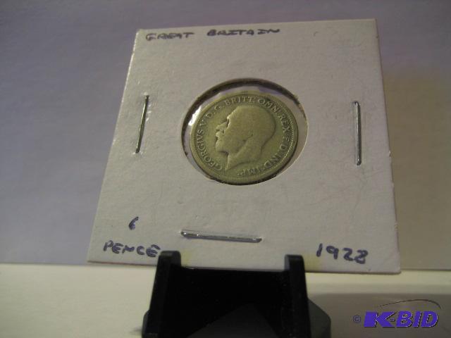 lot 186 image: 1928 GREAT BRITAIN 6 PENCE 80% SILVER...