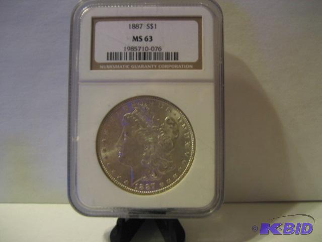 lot 196 image: 1887 MORGAN DOLLAR UNCIRCULATED NGC MS 63 SLA...