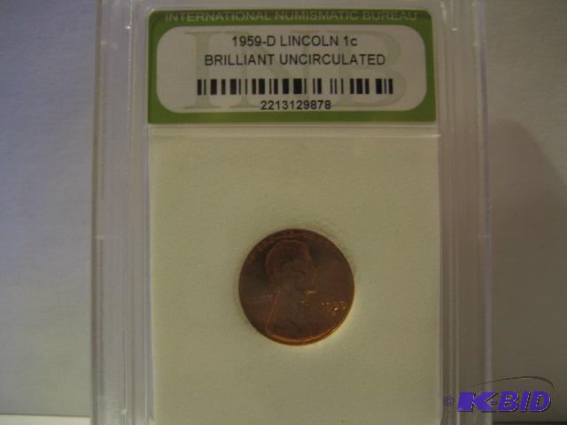 lot 199 image: 1959-D LINCOLN ONE CENT BRILLIANT UNCIRCULATE...