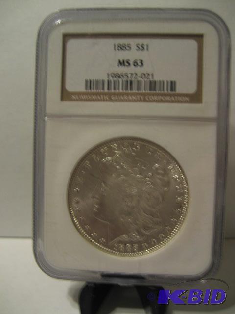 lot 2 image: 1885 UNCIRCULATED MORGAN SILVER DOLLAR SLABBE...