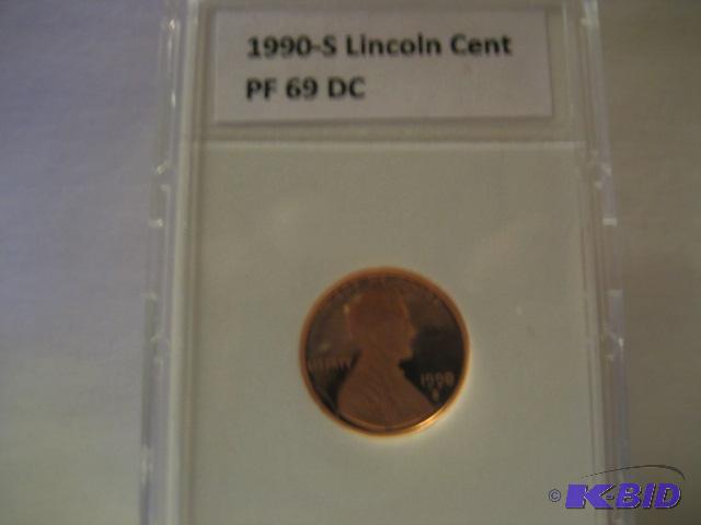 lot 204 image: 1990-S LINCOLN CENT PROOF 69 DC SLAB...