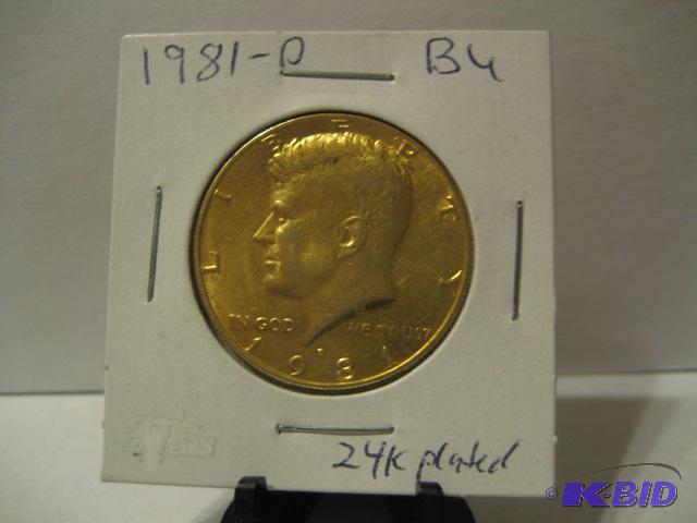 lot 3 image: 1981-D UNCIRCULATED KENNEDY HALF DOLLAR 24K G...