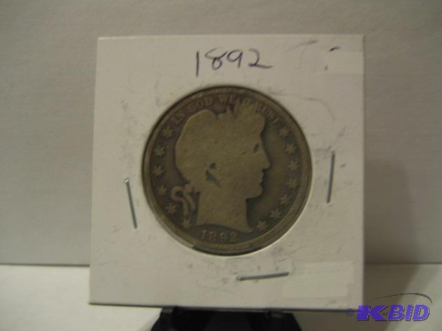 lot 4 image: 1892 BARBER HALF DOLLAR 90% SILVER...