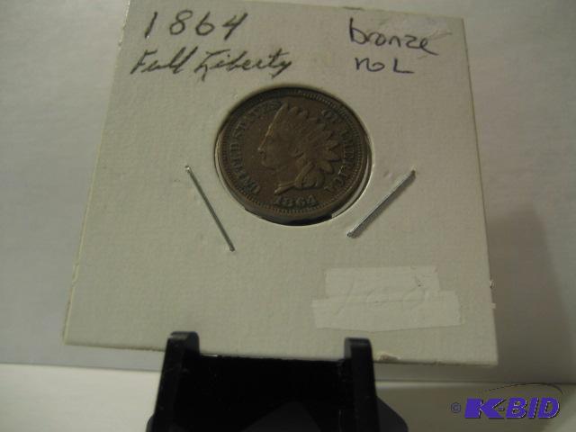 lot 41 image: 1864 INDIAN HEAD CENT FULL LIBERTY BRONZE...
