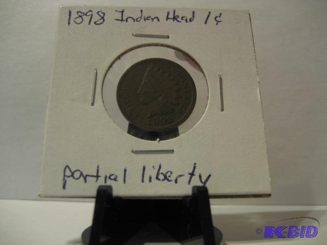 lot 50 image: 1898 INDIAN HEAD ONE CENT PARTIAL LIBERTY...