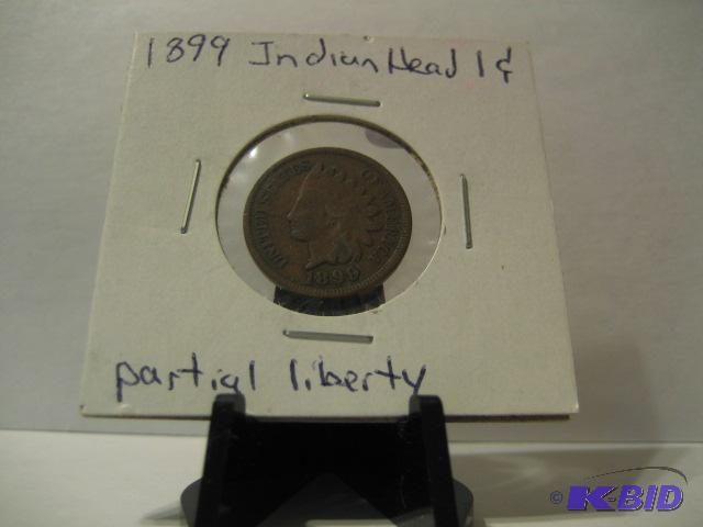 lot 51 image: 1899 INDIAN HEAD ONE CENT PARTIAL LIBERTY...