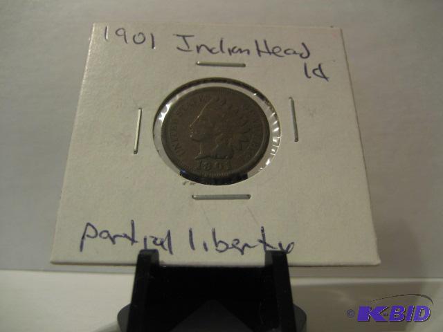 lot 52 image: 1901 INDIAN HEAD ONE CNET PARTIAL LIBERTY...