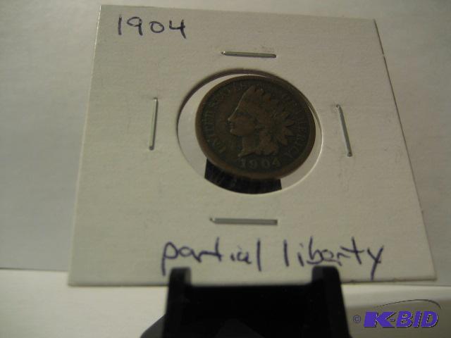 lot 55 image: 1904 INDIAN HEAD ONE CENT PARTIAL LIBERTY...