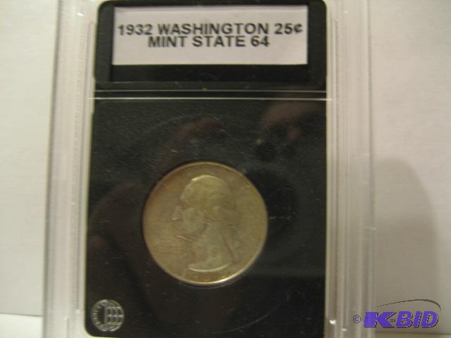 lot 56 image: 1932 UNCIRCULATED WASHINGTON QUARTER DOLLAR M...