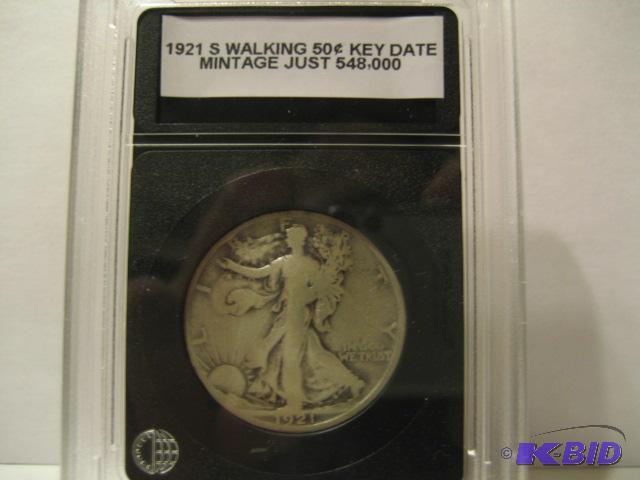 lot 57 image: 1921 S KEY DATE WALKING HALF DOLLAR DATE MINT...