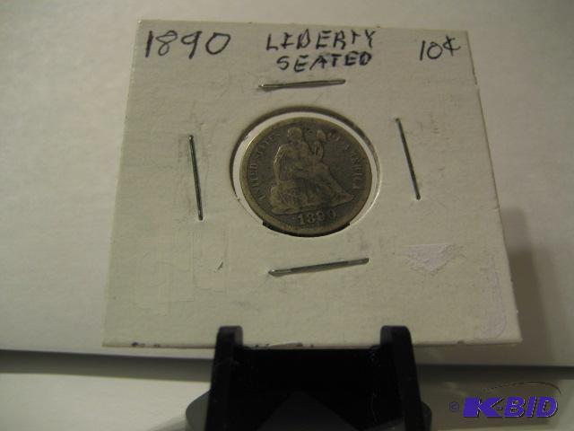 lot 59 image: 1890 LIBERTY SEATED DIME 90% SILVER...