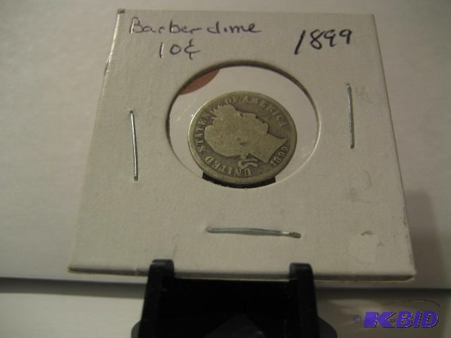 lot 60 image: 1899 BARBER DIME 90% SILVER...