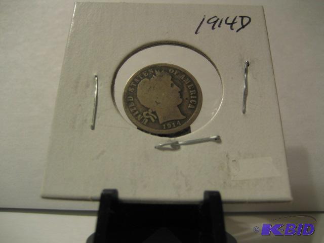 lot 62 image: 1914 D BARBER DIME 90% SILVER...