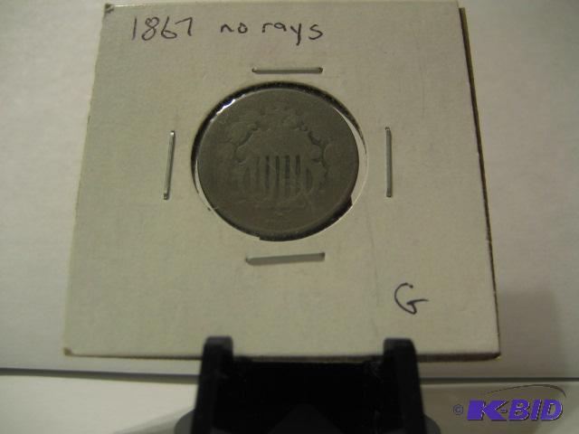 lot 66 image: 1867 SHEILD NICKEL NO RAYS...