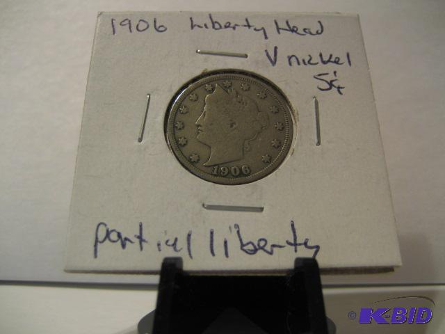 lot 74 image: 1906 LIBERTY HEAD V NICKEL PARTIAL LIBERTY...