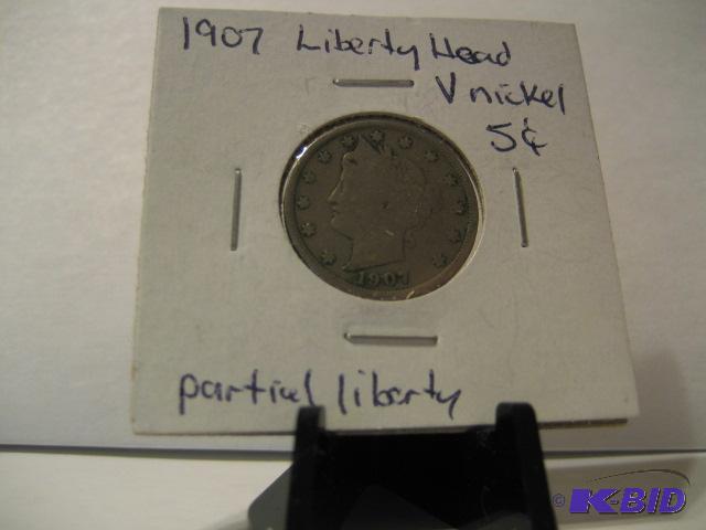 lot 75 image: 1907 LIBERTY HEAD V NICKLE PARTIAL LIBERTY...