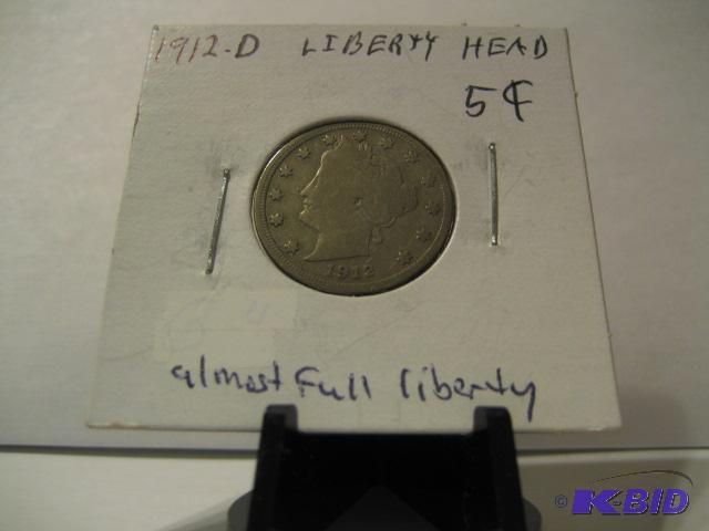 lot 81 image: 1912-D LIBERTY HEAD V NICKEL ALMOST FULL LIBE...