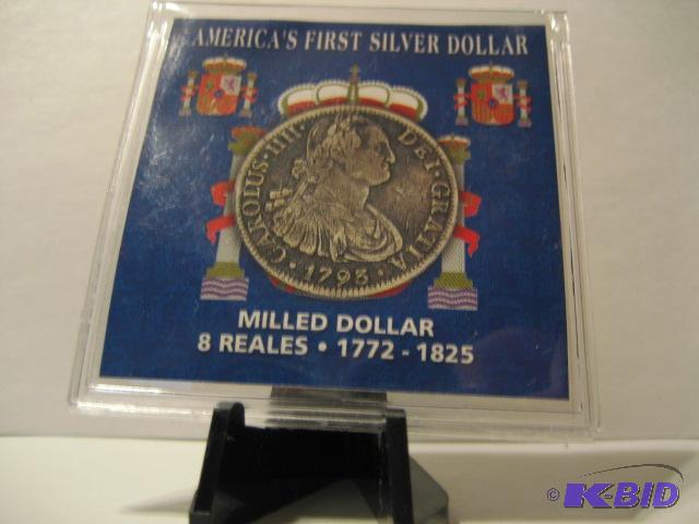 lot 91 image: AMERICANS FIRST SILVER DOLLAR SPANISHED MILL ...