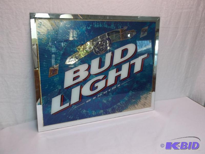lot 115 image: Large Bud Light mirror measuring 30" W x...