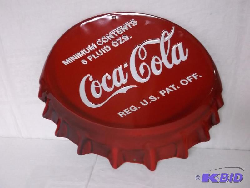 lot 17 image: Coca Cola embossed bottle cap sign measuring ...