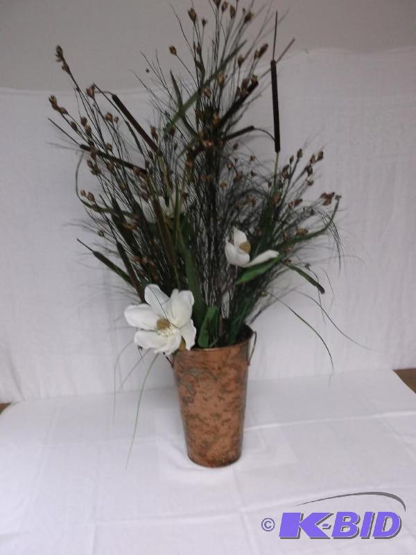 lot 25 image: Large copper vase with flowers....