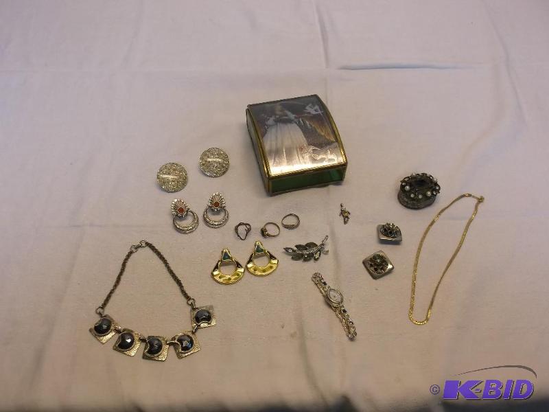 lot 32 image: Beautiful stained glass jewelry box loaded wi...