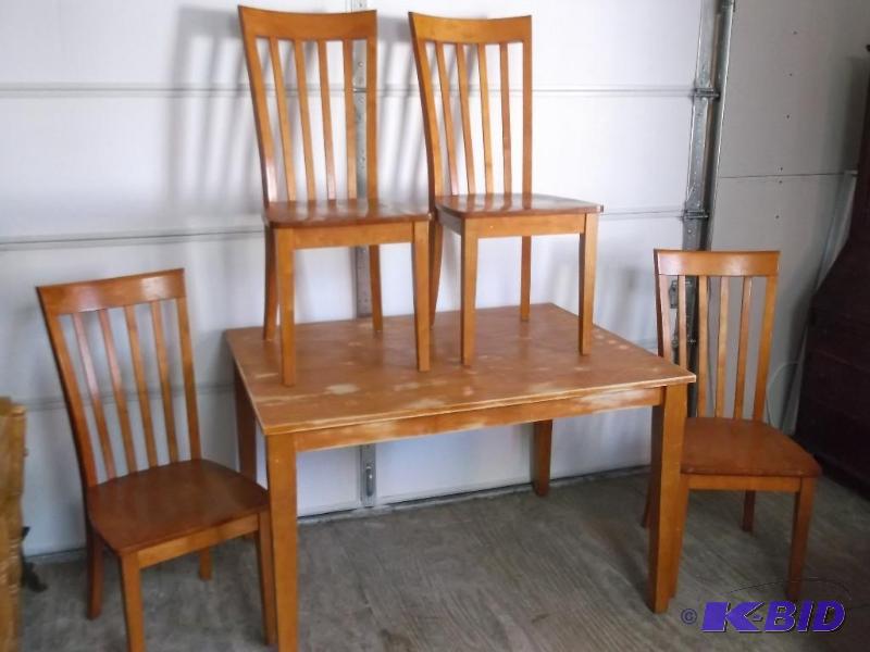 lot 97 image: Solid wood table with 4 chairs table measurin...