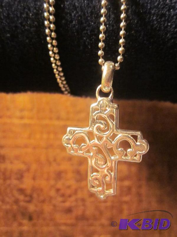 Sterling Silver beaded necklace and cross pen...