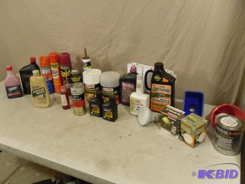 lot 100 image: Assorted chemicals. Bondo body repair, insect...