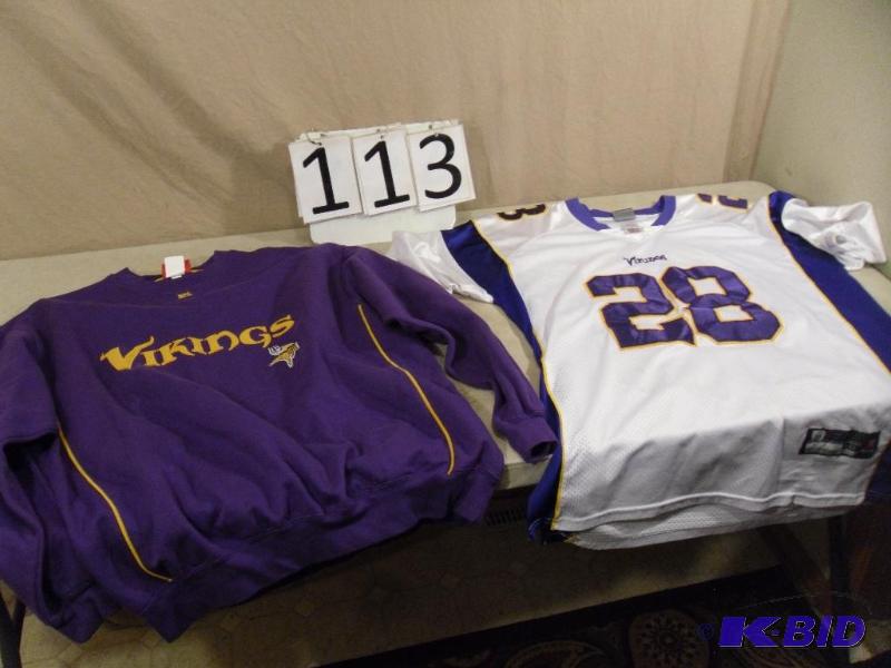 lot 113 image: Vikings Adrian Peterson jersey and Vikings sw...