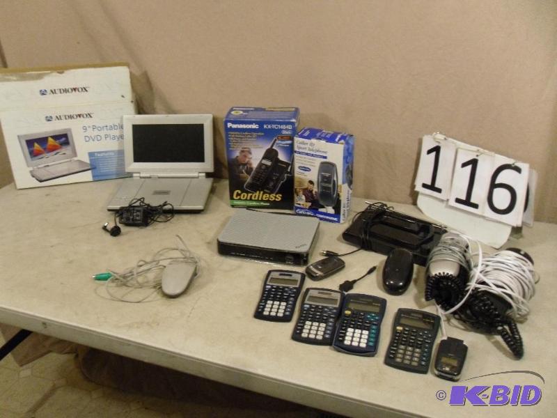 lot 116 image: Assorted electronics. Audiovox 9" DVD pl...