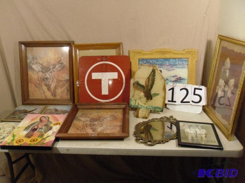 lot 125 image: Lot of Assorted Framed Pictures, Metal "...