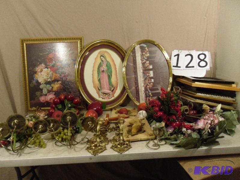 lot 128 image: Framed Pictures, Candle Holders, Picture Fram...