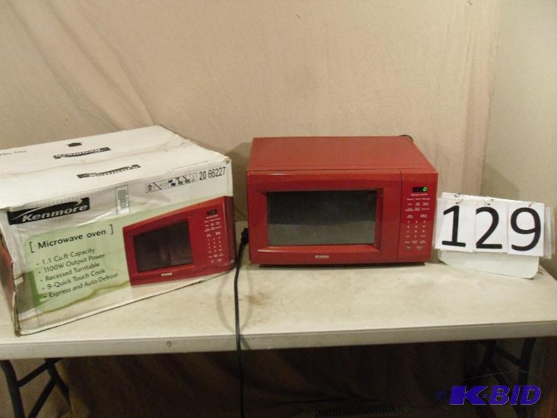 lot 129 image: Red Kenmore Microwave. Tested and works. Need...