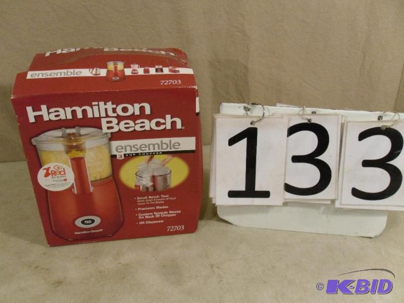 lot 133 image: Red New Hamilton Beach Ensemble 3 Cup Chopper...