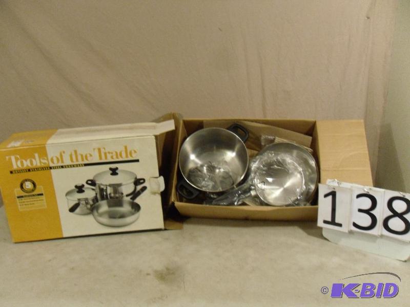 lot 138 image: 5 Piece Stainless Steel Cookware Set. One pot...
