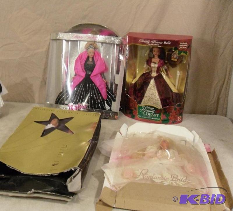 lot 163 image: Lot of 4 Collector Barbies. Boxes are junk bu...