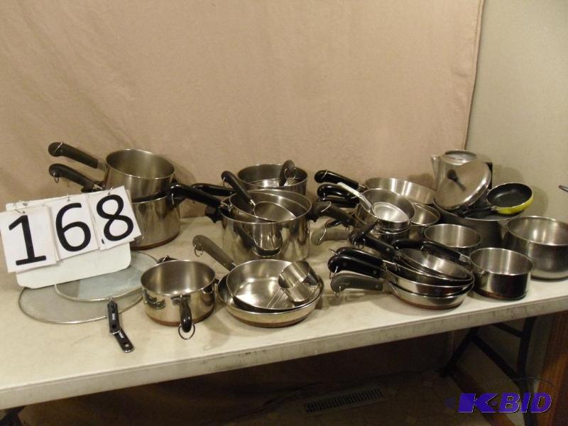 lot 168 image: LARGE lot of pots, pans, lids, etc. There are...