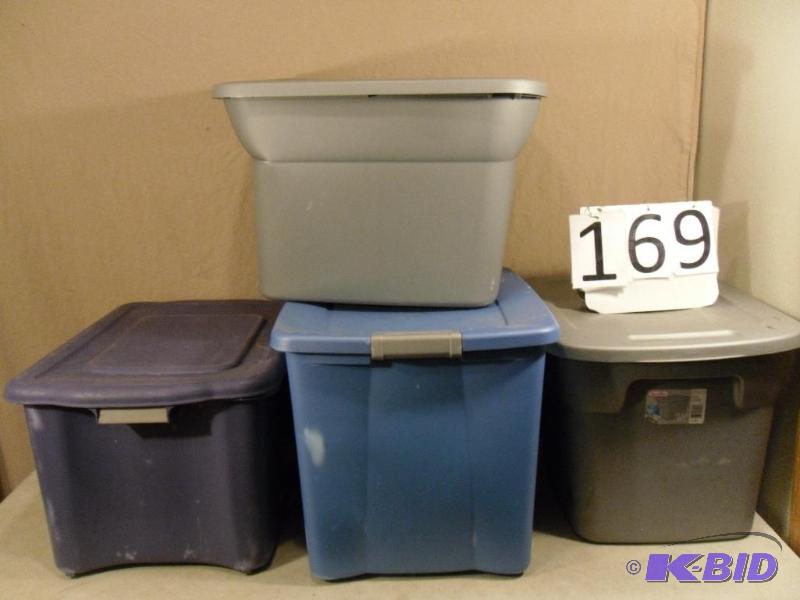lot 169 image: Lot of 4 Assorted Totes. One has a cracked li...