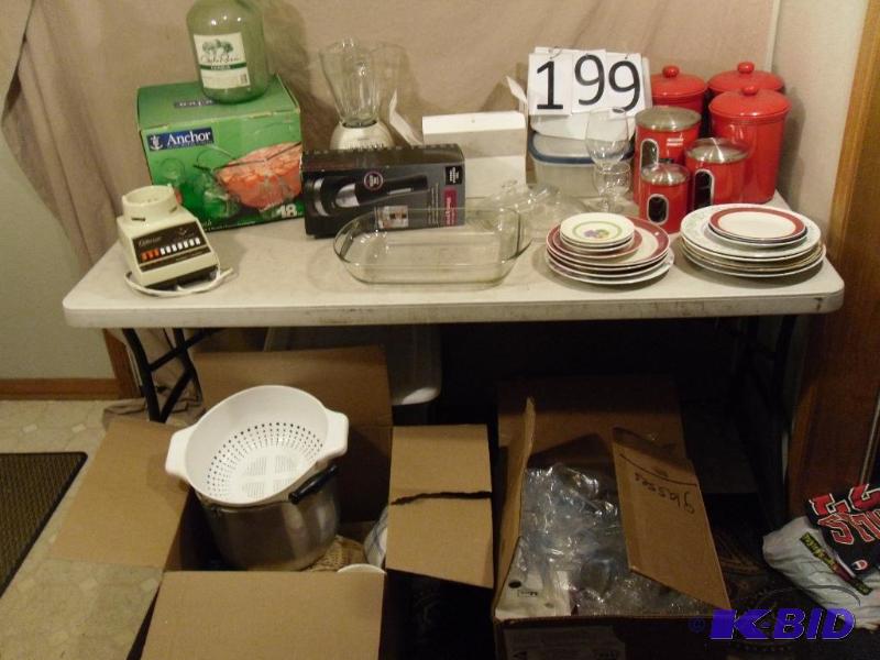 lot 199 image: Lot of Assorted Dishes, Stemware, Hand Mixer,...