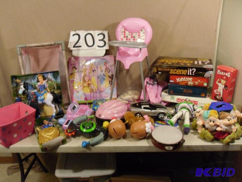 lot 203 image: Lot of Assorted Kids Toys and Games. Board Ga...