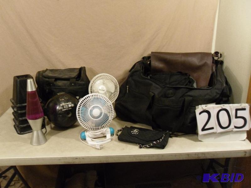 lot 205 image: Reusable Bags, Duffle Bag, Bed Risers, Lava L...