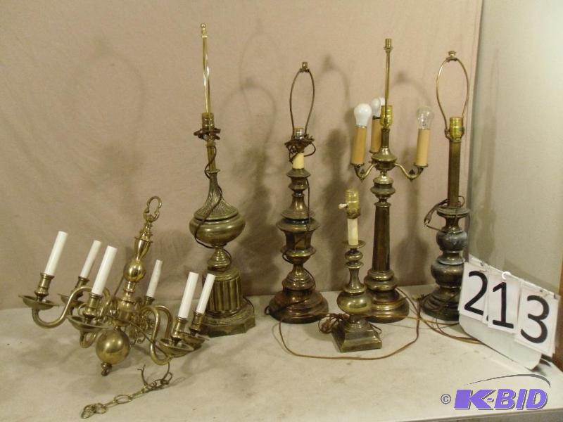 lot 213 image: Lot of Assorted Brass Lamps. Untested....
